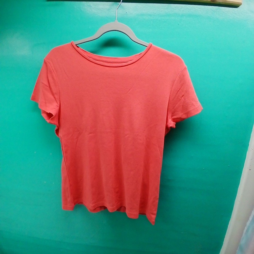 Talbots Pima Cotton Tee Size M Coral Pink Short Sleeve Crew Neck Preppy Casual